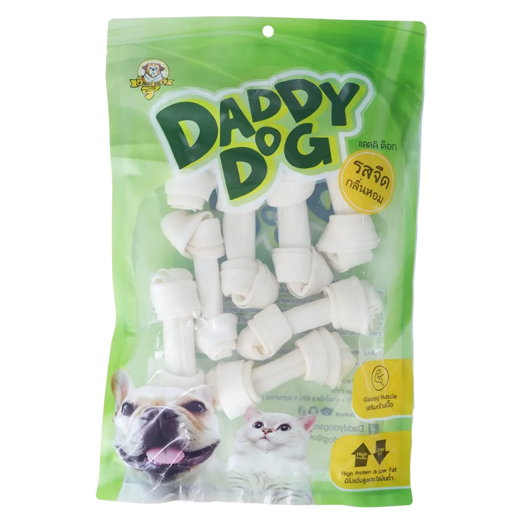 Daddy Dog rawhide white Color knotted bone 4″ 500 g. – Daddy Dog ขนมสุนัข